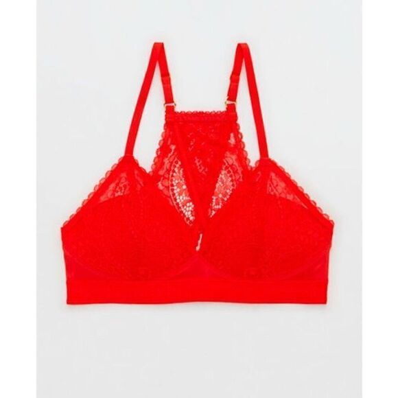 36D Aerie Real Power Wireless Push up Paisley Lace Bra in Holiday Red - Picture 1 of 8